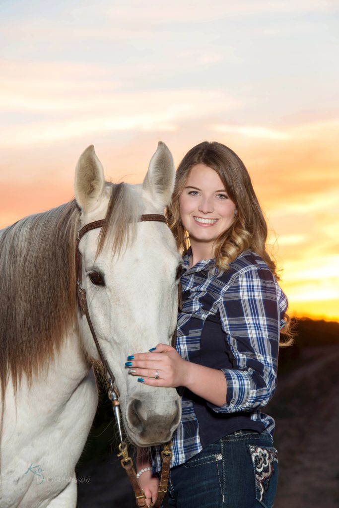 senior girl with white horse